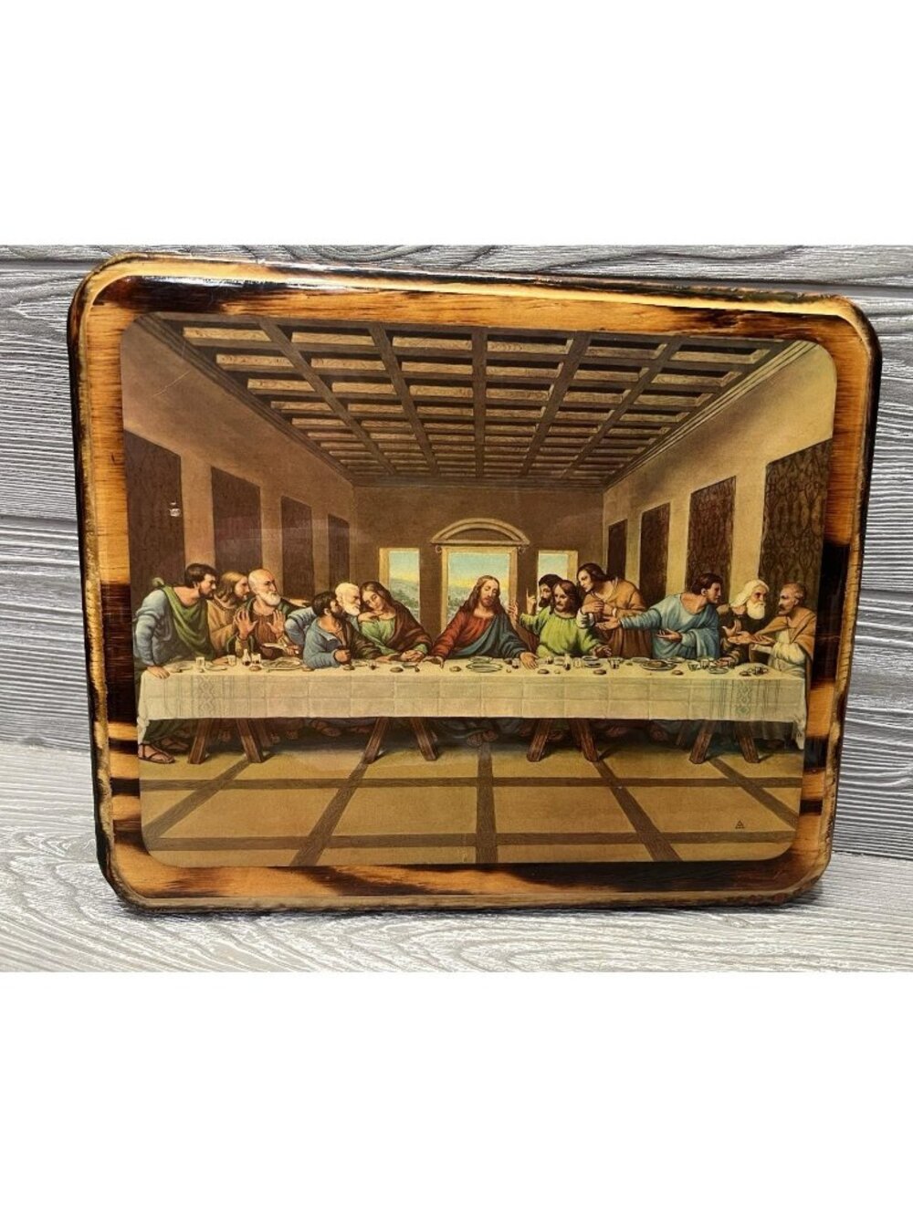 The Last Supper Wood Lacquered Wall Hanging Vintage Jesus Religious Picture